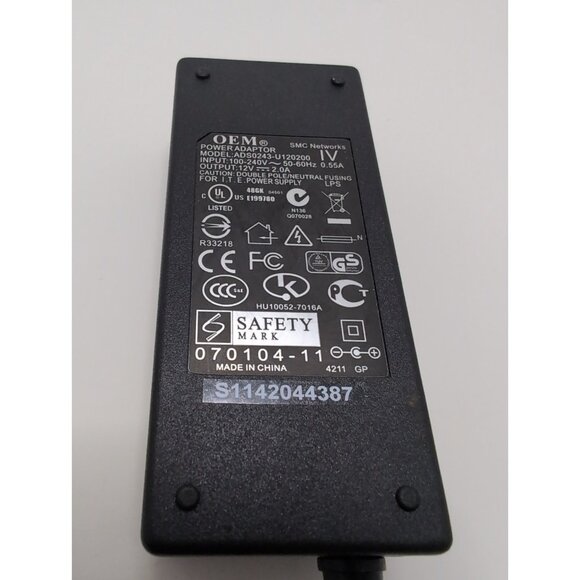 OEM ADS0243-U120200 12V Power Adapter w/ Power Cord - Picture 3 of 5
